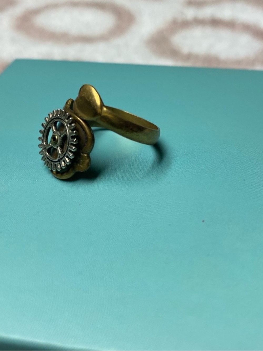 Steampunk Gear Adjustable Ring in Brass and Silver Tones - Picture 3 of 6